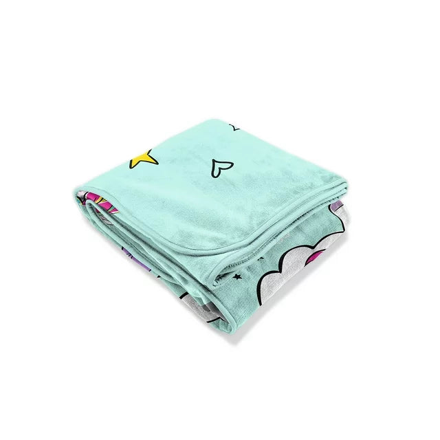 Jojo Siwa Born Magical Unicorn Rainbow Kids Blanket, 62 x 90, Microfiber, Blue, Nickelodeon