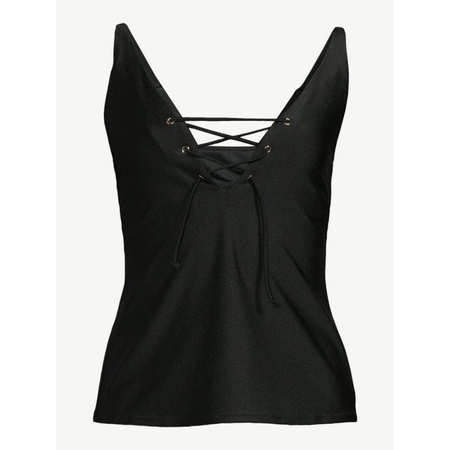 Love & Sports Women's Shimmer Lace-Up Tankini Top