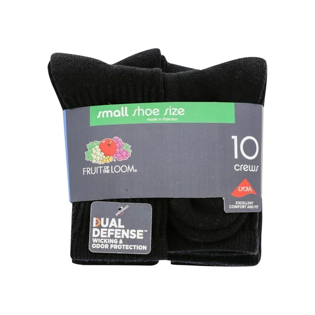 Fruit of the Loom Boys Durable Crew Socks, 10 Pack