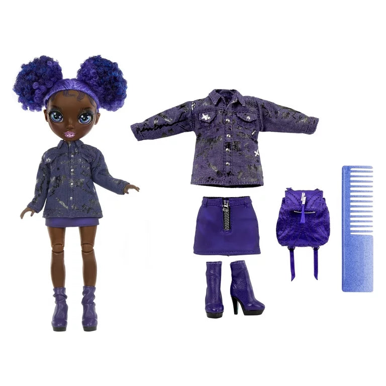 Rainbow High Jr High Krystal Bailey- 9-Inch Purple Fashion Doll with Doll Accessories- Open and Closes Backpack. Great Gift for Kids 6-12 Years Old and Collectors