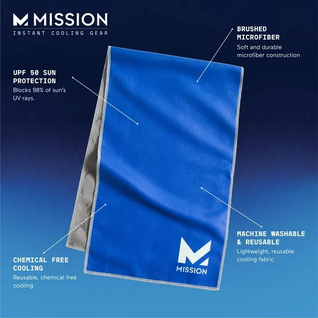 MISSION Original Cooling Sports Towel Evaporative Cool Technology Cooling Towel, 10” x 33”, Blue