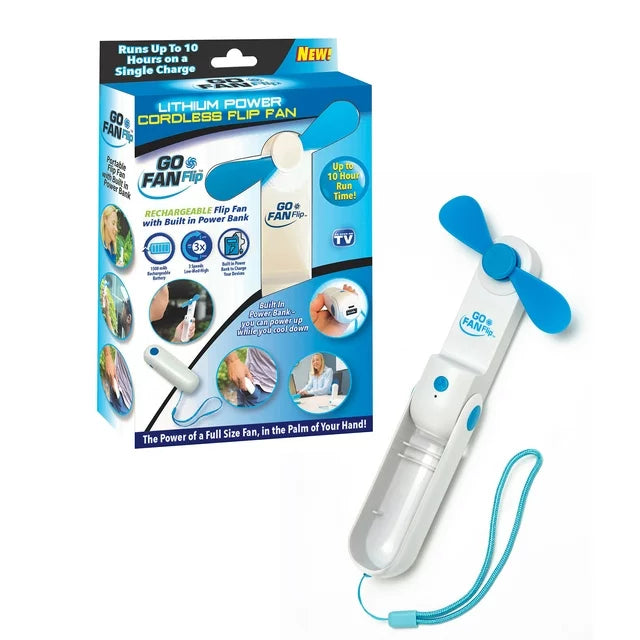 Go Fan Flip Cordless Rechargeable Flip Fan with Power Bank