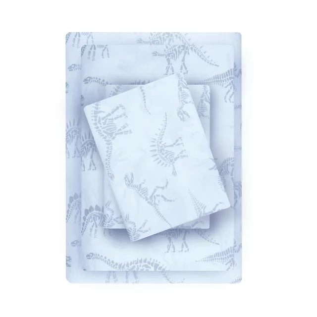 Your Zone Kids Soft Microfiber Sheet Set, Gray Dino, Full, 4 Pieces, Easy Care