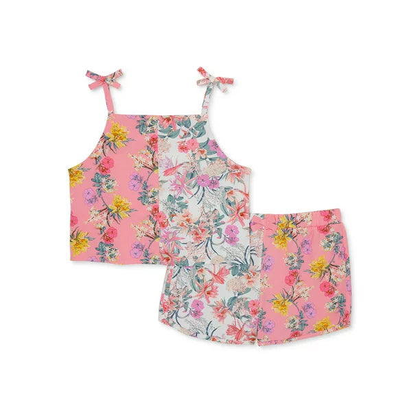 Wonder Nation Girls Floral Tank Top and Shorts Set, 2-Piece