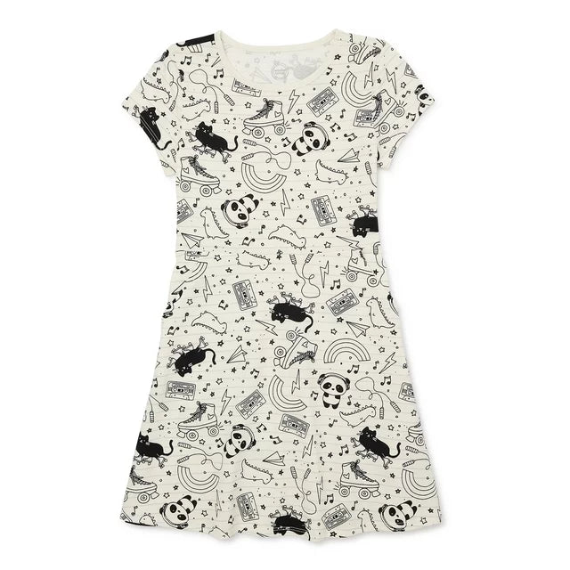 Wonder Nation Girls Short Sleeve Play Dress with Pockets