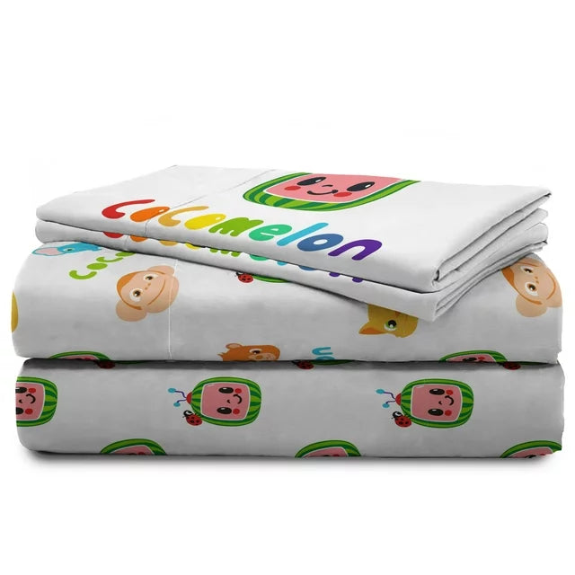 Cocomelon Animals Kids 4-Piece Full Sheet Set, Microfiber, White, Moonbug