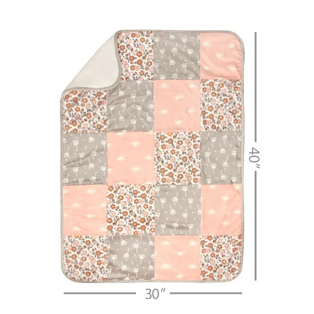 Modern Moments by Gerber Baby & Toddler Girl Super Soft Patchwork Blanket, Ivory Floral