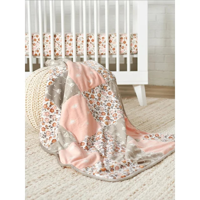 Modern Moments by Gerber Baby & Toddler Girl Super Soft Patchwork Blanket, Ivory Floral