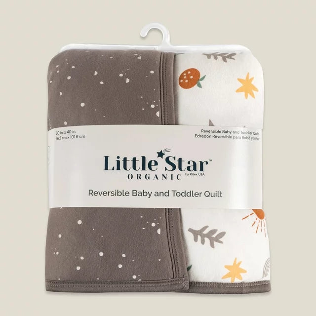 Little Star Organic Girls Reversible Baby & Toddler Cotton Quilt, 1 Pk