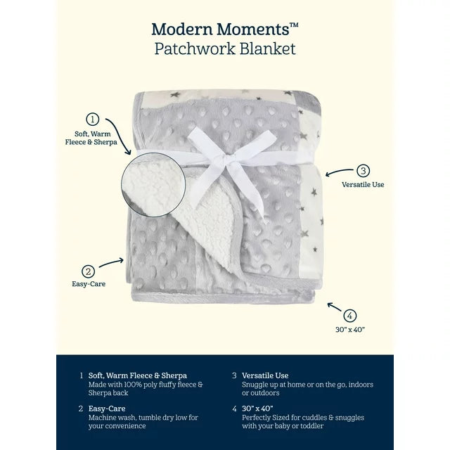 Modern Moments by Gerber Baby & Toddler Girl Super Soft Patchwork Blanket, Ivory Floral