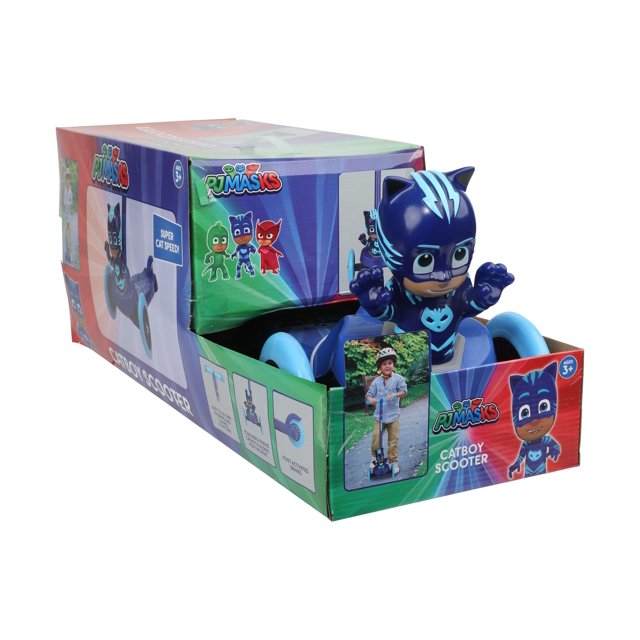 PJ Mask Catboy 3D Scooter with 3 Wheels Tilt and Turn- Blue, For Boys and Girls Ages 3+, Max Weight 75lbs, Foot-Activated Brakes