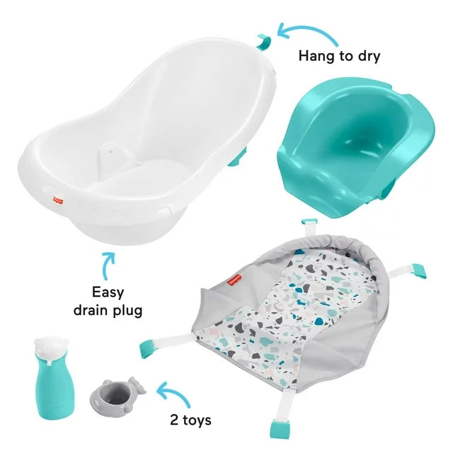 Fisher-Price 4-in-1 Sling ‘n Seat Tub Infant to Toddler Bath with 2 Toys, Ocean Sands