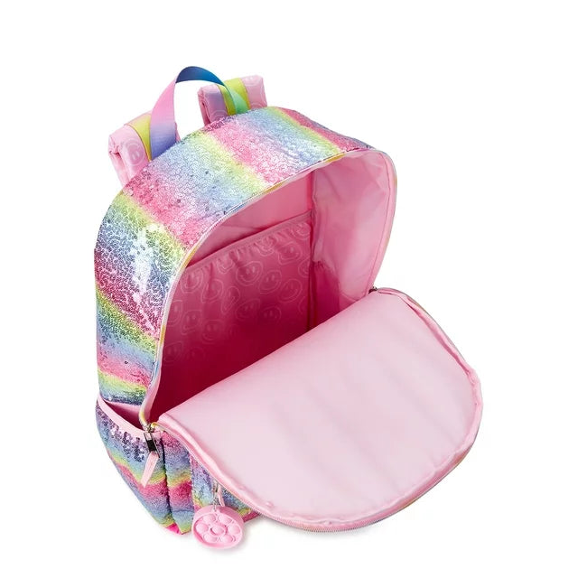 Wonder Nation Girls 17" Laptop Backpack Smiles & Rainbows Rosy Petal Sequin