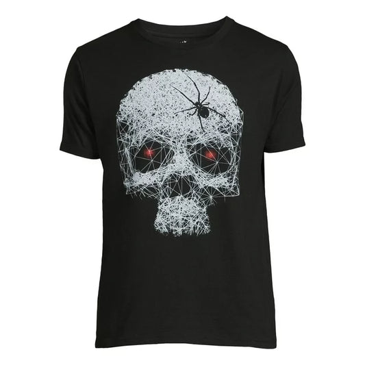 Men's Halloween Spider Web Skull Graphic Tee, Fall Short Sleeve T Shirt from Way to Celebrate