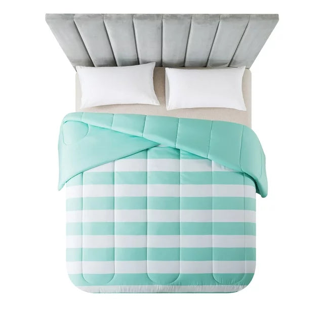 Mainstays Reversible Microfiber Comforter, Mint Stripe