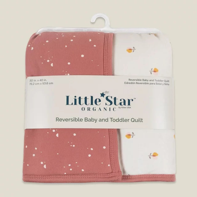 Little Star Organic Girls Reversible Baby & Toddler Cotton Quilt, 1 Pk