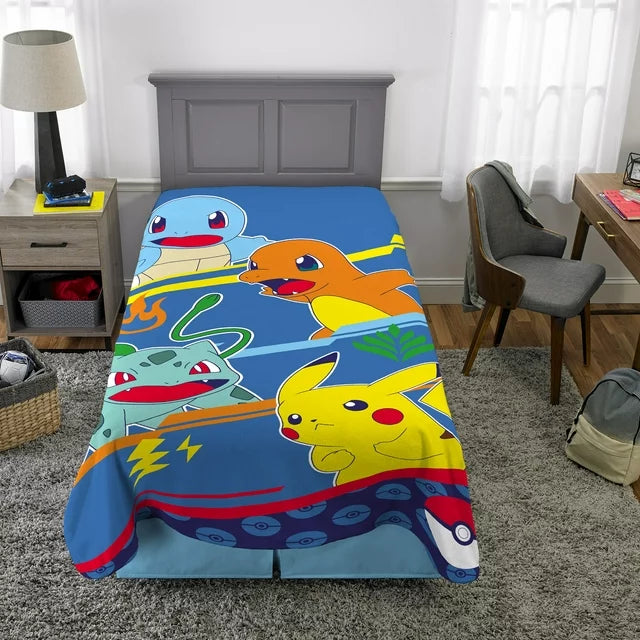 Pokemon Kids Plush Twin/Full Blanket, 62 x 90 , Blue