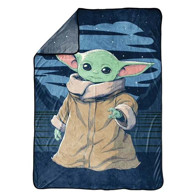 Baby Yoda Powerful Child Kids Blanket, 62 x 90, Microfiber, Blue, Star Wars