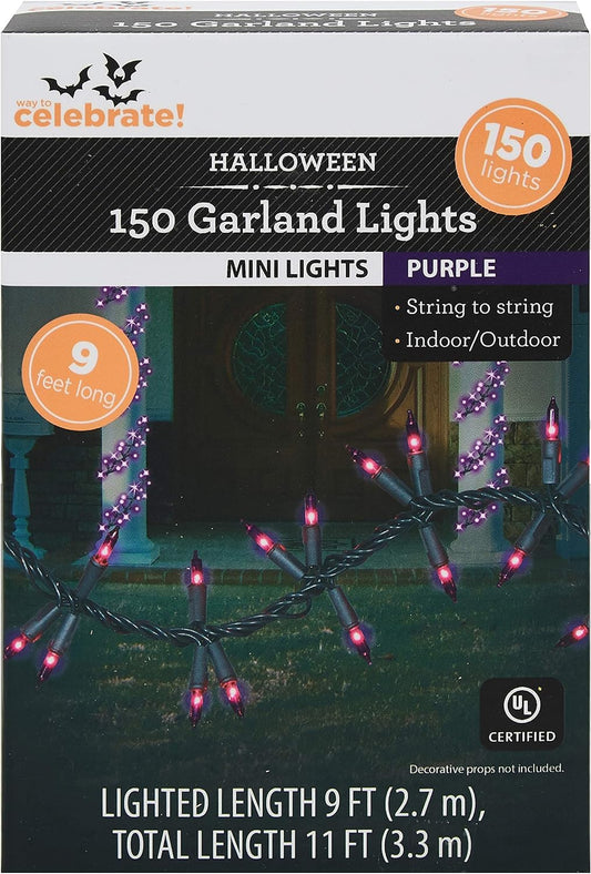 Way to Celebrate Halloween 150 Purple Garland Mini Lights - 9 ft. Lighted Length
