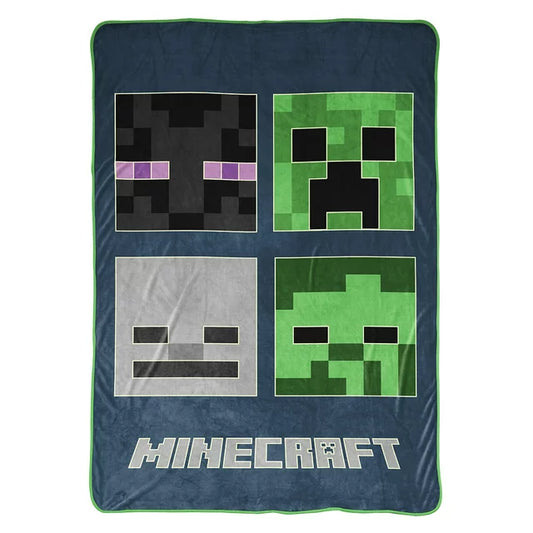 Minecraft Bad Mobs Club Glow In The Dark Kids Blanket, 62 x 90, Microfiber, Blue, Mojang, Gaming Bedding