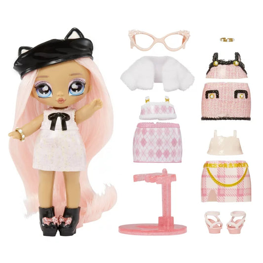 Na Na Na Mini Ultimate Surprise Kitty Katwood 4" Mini Fashion Doll Kitty Inspired w/ 10 Mystery Fashions, Balloon Popping Confetti Surprises, Poseable, Toy Gift for Kids Girls Boys 4 5 6 7 8+