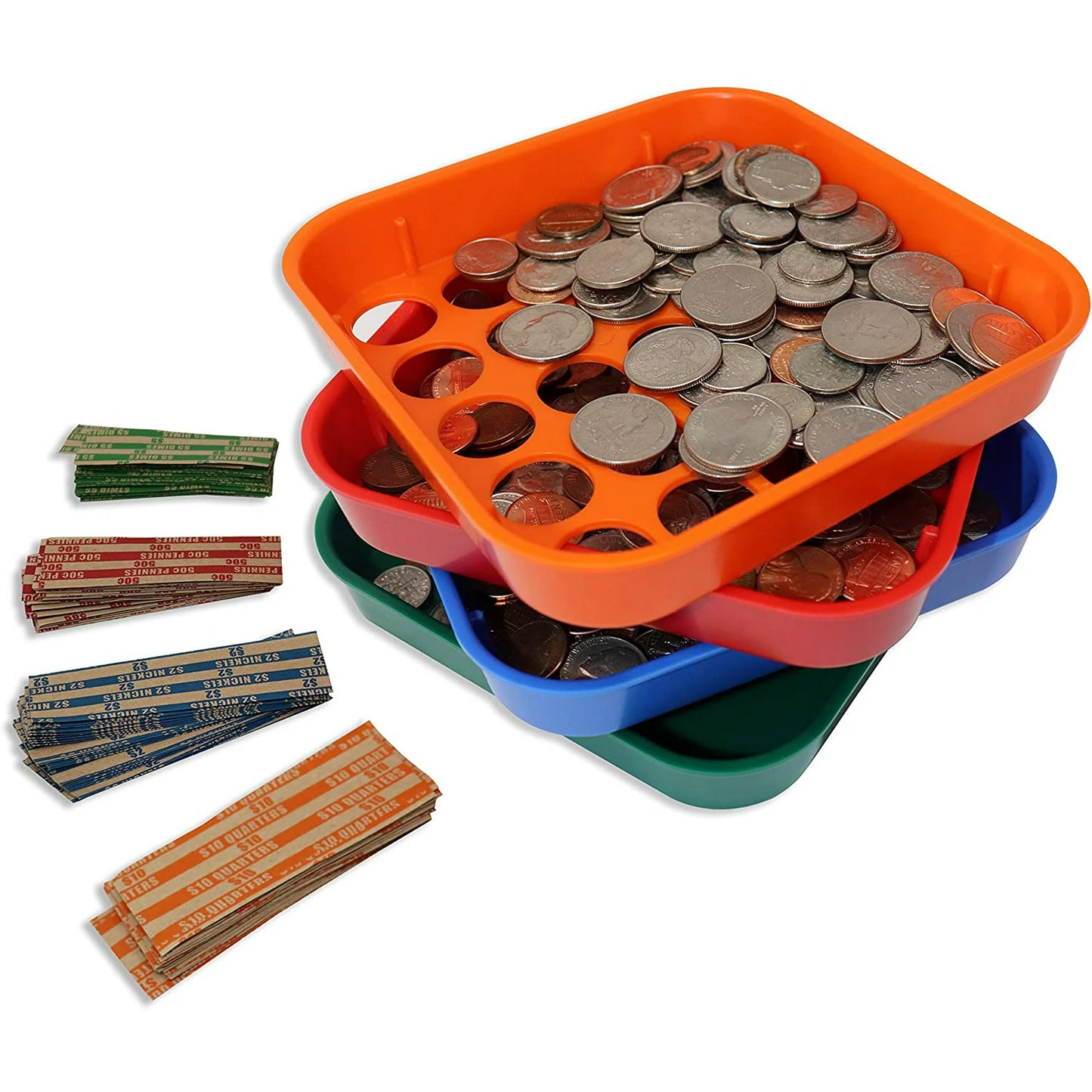 Pen + Gear 4-Color Coded Plastic Coin Sorting Trays with 40 Coin Wrappers