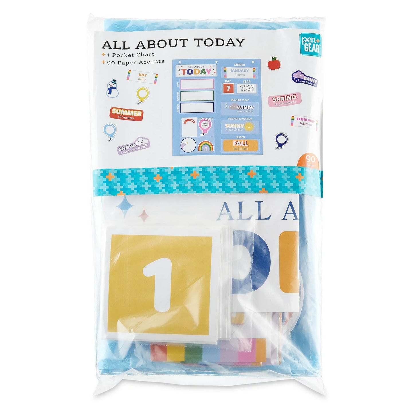 Pen + Gear All About Today Pocket Chart, 25.75 x 29.25-inch, Nylon & Paper, 90 Pieces