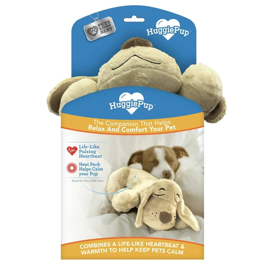 Pets Know Best Huggie Pup Cuddly Puppy Behavioral Aid Toy for Crate Training, Washable, Beige