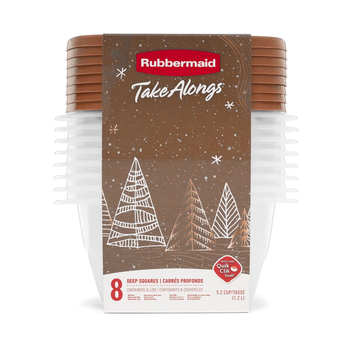 Rubbermaid TakeAlongs 5.2 Cup Deep Square Food Storage Containers, Set of 8, Toffee Nut Gold