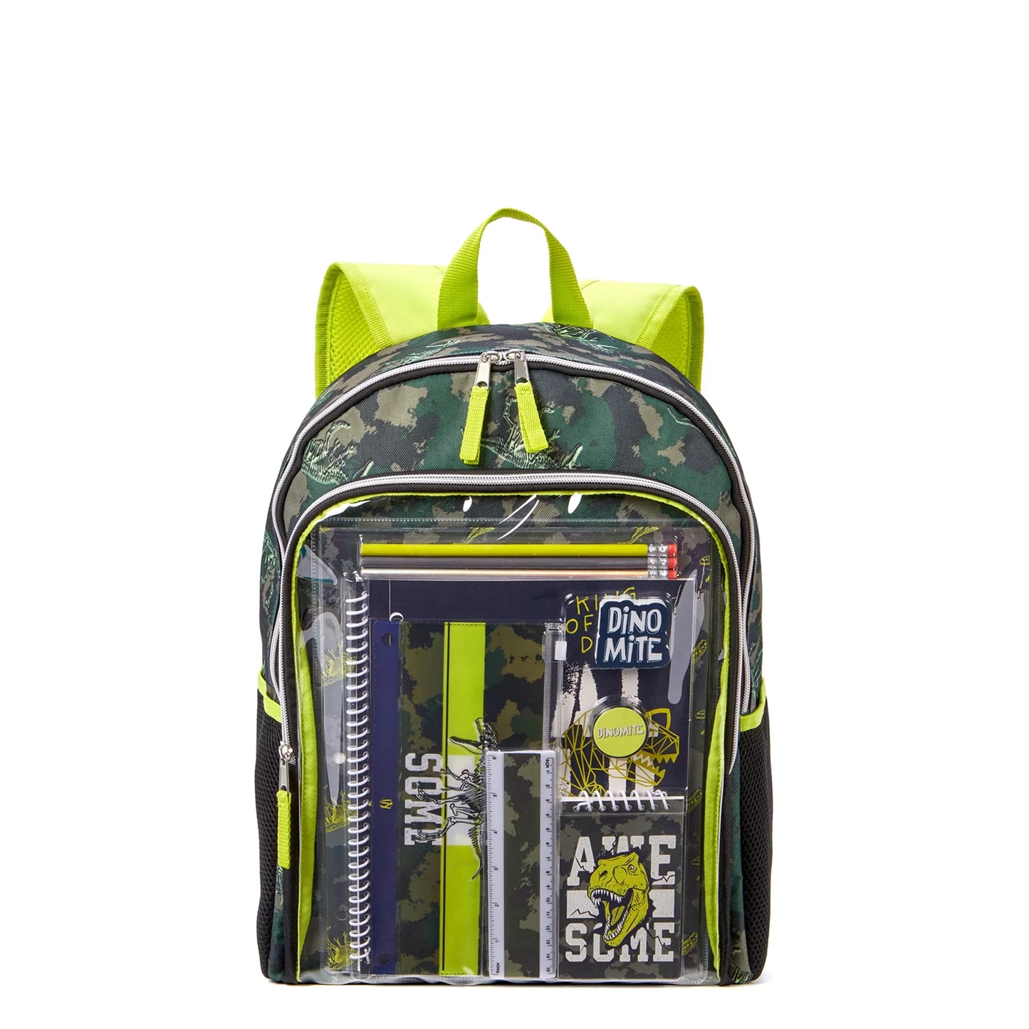 Schoolyard Vibes Boys Children Backpack with Stationary Set Dinosaur Print, Green