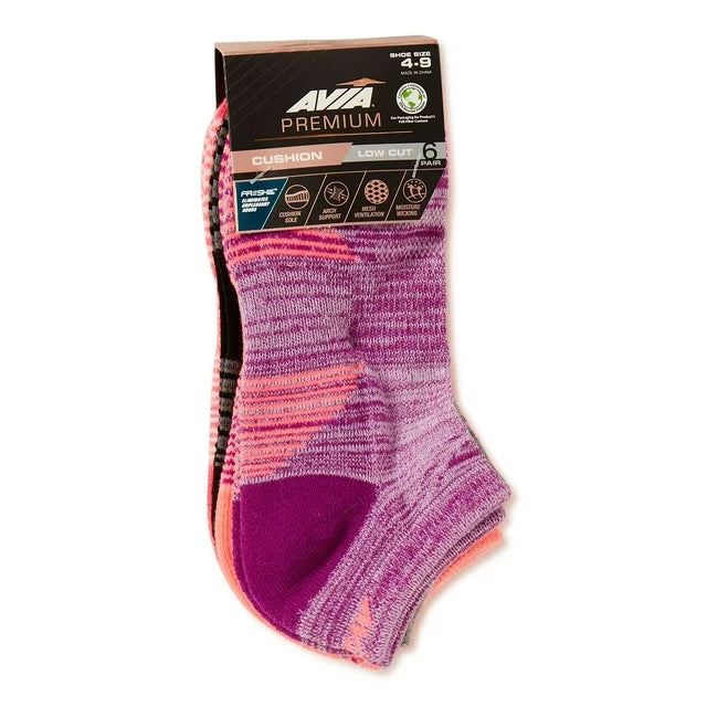 Avia Women's Premium Cushioned Low Cut Socks, 6-Pack