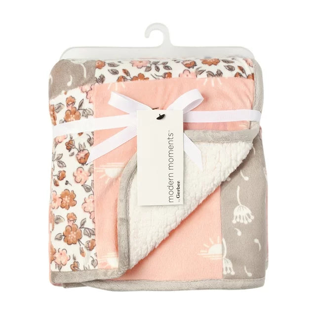 Modern Moments by Gerber Baby & Toddler Girl Super Soft Patchwork Blanket, Ivory Floral