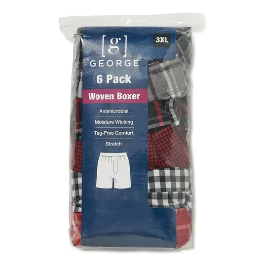 George Men's Moisture-Wicking Stretch Woven Boxers, 6-Pack,