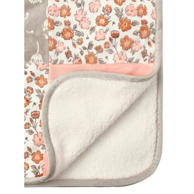 Modern Moments by Gerber Baby & Toddler Girl Super Soft Patchwork Blanket, Ivory Floral