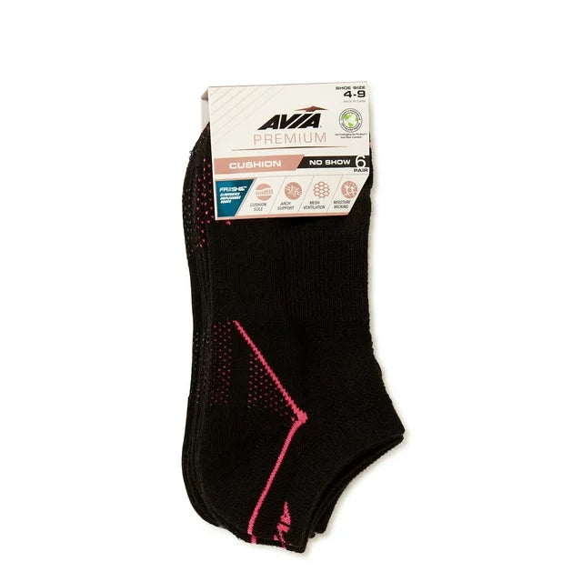 Avia Women's Premium Cushioned No Show Socks, 6-Pack