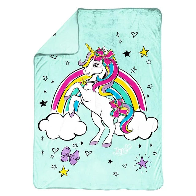 Jojo Siwa Born Magical Unicorn Rainbow Kids Blanket, 62 x 90, Microfiber, Blue, Nickelodeon