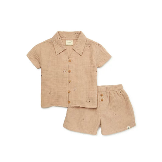 easy-peasy Toddler Girl Eyelet Cotton Shirt and Shorts Set, 2-Piece