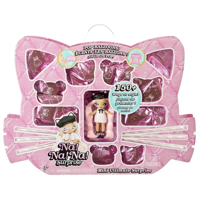 Na Na Na Mini Ultimate Surprise Kitty Katwood 4" Mini Fashion Doll Kitty Inspired w/ 10 Mystery Fashions, Balloon Popping Confetti Surprises, Poseable, Toy Gift for Kids Girls Boys 4 5 6 7 8+