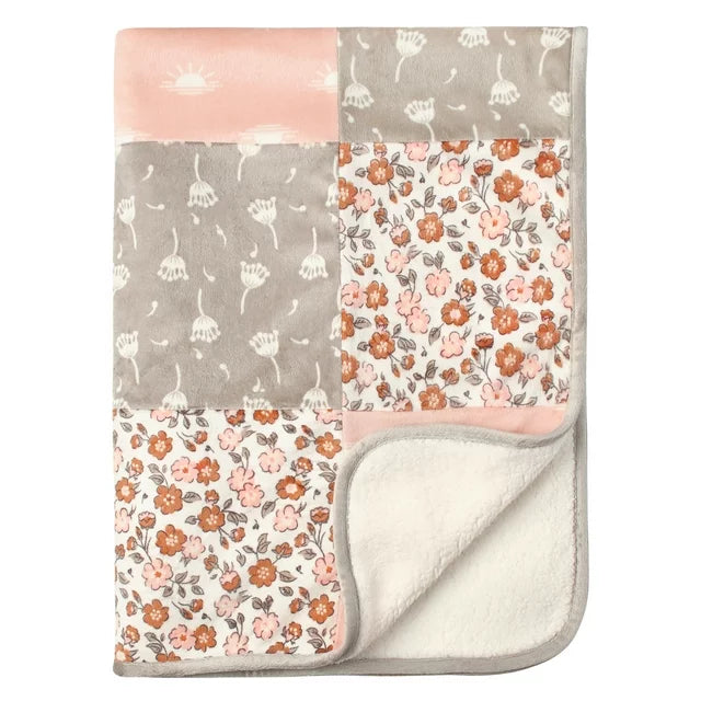 Modern Moments by Gerber Baby & Toddler Girl Super Soft Patchwork Blanket, Ivory Floral
