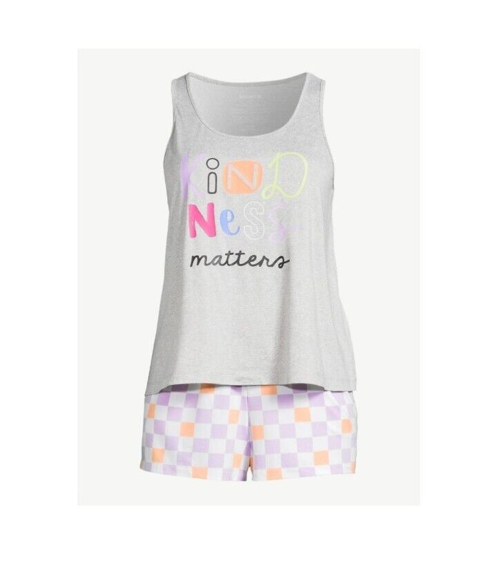 Joyspun Women's 2 Piece Kindness Print Tank & Shorts Pajama Set NWT