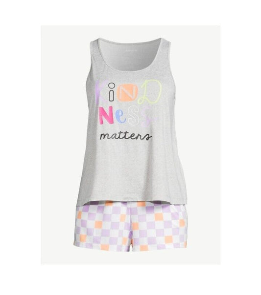Joyspun Women's 2 Piece Kindness Print Tank & Shorts Pajama Set NWT